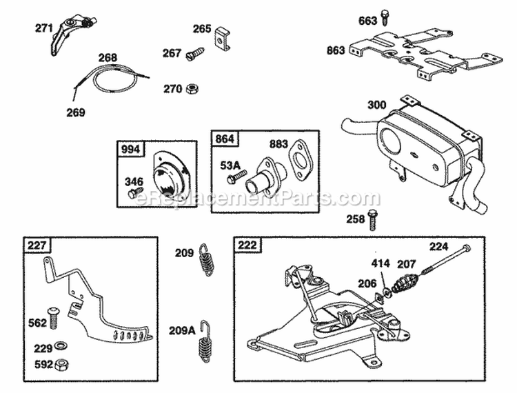 Muffler Grp Controls Diagram and Parts List for 42C777-1237-01  Briggs and Stratton Engine
